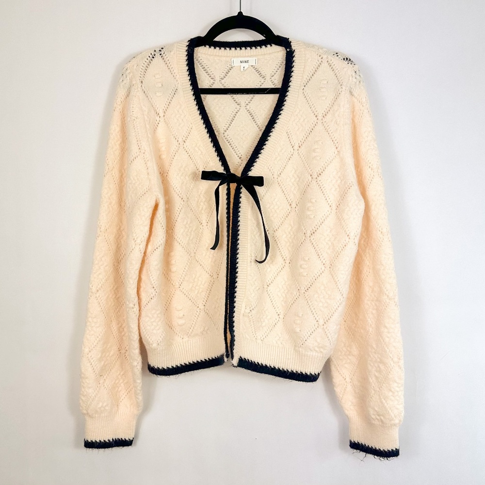 Mine Cream & Black Knit Cardigan Sweater